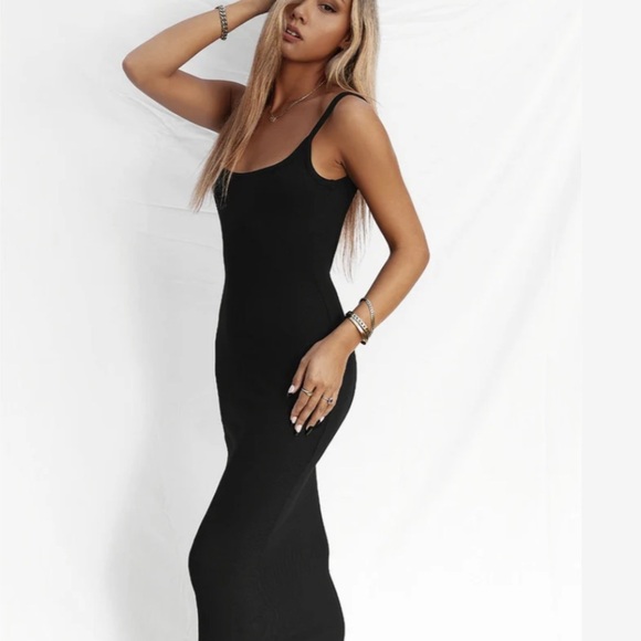 LA Luxe Backless Ribbed Black Dress         Sz-Medium - Picture 1 of 6
